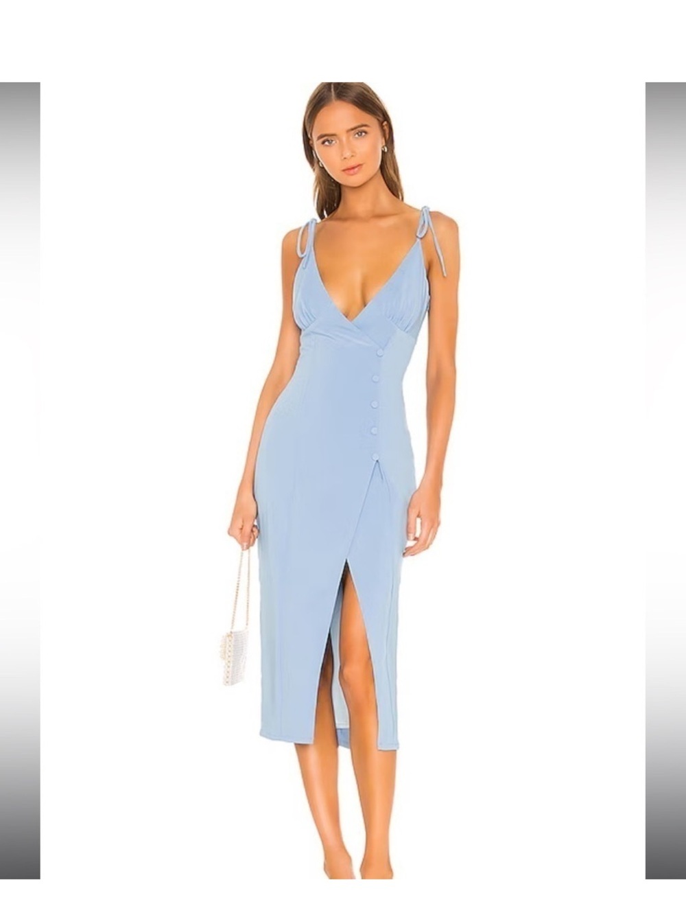 Camila Coelho Light Blue Tie-Shoulder V-Neck Midi Dress